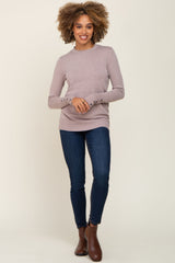 Mocha Knit Long Button Sleeve Top