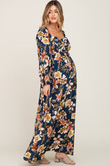 Navy Tropical Floral Maternity Maxi Dress