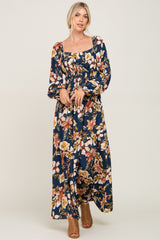 Navy Tropical Floral Maxi Dress