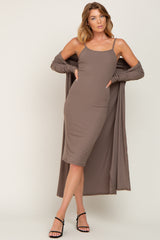 Taupe Ribbed Cardigan 2 Piece Maternity Set