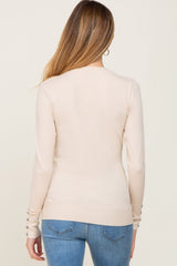 Beige Knit Long Button Sleeve Maternity Top