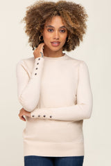 Beige Knit Long Button Sleeve Maternity Top