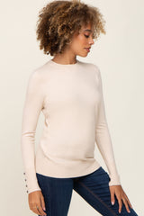 Beige Knit Long Button Sleeve Top