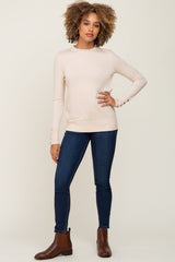 Beige Knit Long Button Sleeve Top