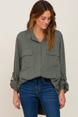 Olive Oversized Maternity Button Down Blouse