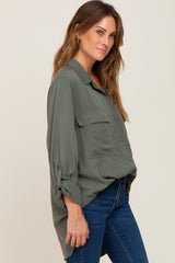 Olive Oversized Button Down Blouse