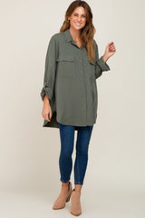 Olive Oversized Button Down Blouse