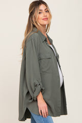 Olive Oversized Maternity Button Down Blouse