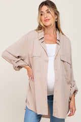 Beige Oversized Maternity Button Down Blouse