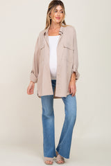 Beige Oversized Maternity Button Down Blouse