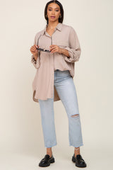 Beige Oversized Maternity Button Down Blouse