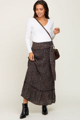 Black Ditsy Print Smocked Front Tie Maternity Skirt