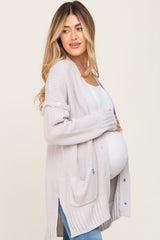 Grey Knit Oversized Side Slit Maternity Sweater