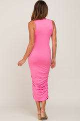 Pink Basic Ruched Midi Dress