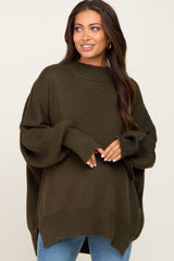 Olive Mock Neck Exposed Seam Maternity Sweater