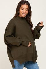 Olive Mock Neck Exposed Seam Maternity Sweater