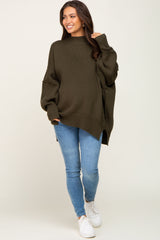 Olive Mock Neck Exposed Seam Maternity Sweater