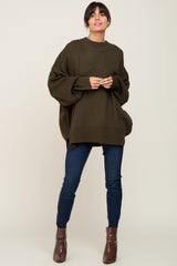 Olive Mock Neck Exposed Seam Maternity Sweater