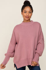 Mauve Mock Neck Exposed Seam Sweater