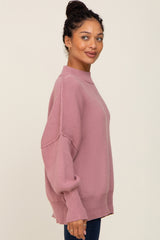 Mauve Mock Neck Exposed Seam Sweater