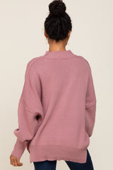 Mauve Mock Neck Exposed Seam Sweater