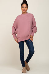 Mauve Mock Neck Exposed Seam Sweater