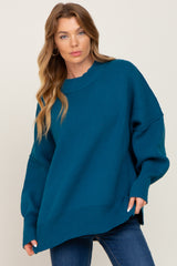 Dark Teal Mock Neck Exposed Seam Sweater