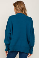 Dark Teal Mock Neck Exposed Seam Sweater