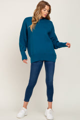 Dark Teal Mock Neck Exposed Seam Sweater