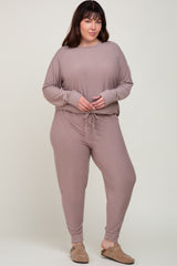 Mocha Soft Knit Long Sleeve Maternity Plus Set