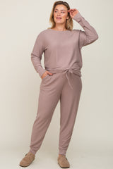 Mocha Soft Knit Long Sleeve Maternity Plus Set