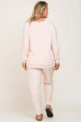 Light Pink Soft Knit Long Sleeve Maternity Plus Set