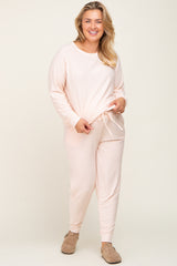 Light Pink Soft Knit Long Sleeve Maternity Plus Set