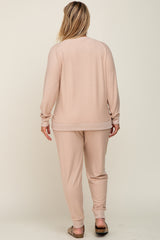 Taupe Soft Knit Long Sleeve Maternity Plus Set