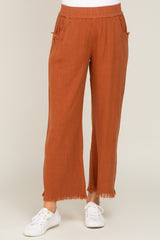 Rust Linen Frayed Hem Crop Maternity Pants