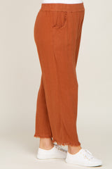 Rust Linen Frayed Hem Crop Maternity Pants