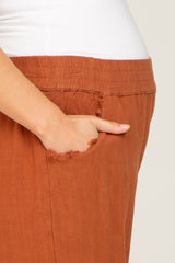 Rust Linen Frayed Hem Crop Maternity Pants