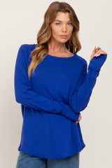 Royal Blue Distressed Seam Long Sleeve Top