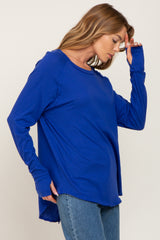 Royal Blue Distressed Seam Long Sleeve Top