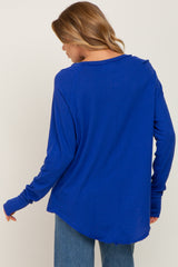 Royal Blue Distressed Seam Long Sleeve Top