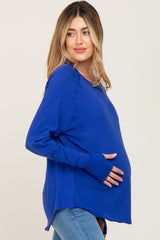 Royal Blue Distressed Seam Maternity Long Sleeve Top