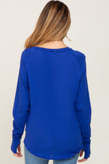 Royal Blue Distressed Seam Maternity Long Sleeve Top