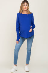 Royal Blue Distressed Seam Maternity Long Sleeve Top