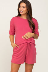 Salmon Pocket Front Maternity Pajama Short Set