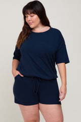 Navy Pocket Front Plus Pajama Short Set