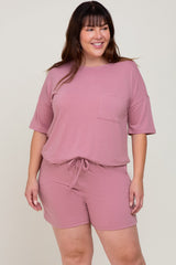 Mauve Pocket Front Plus Pajama Short Set