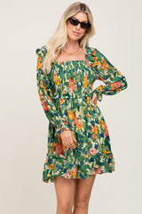 Green Floral Chiffon Ruffle Maternity Dress