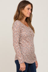 Taupe Floral Henley Top