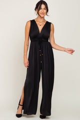 Black Satin Side Slit Jumpsuit