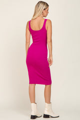 Magenta Sleeveless Fitted Ribbed Dress